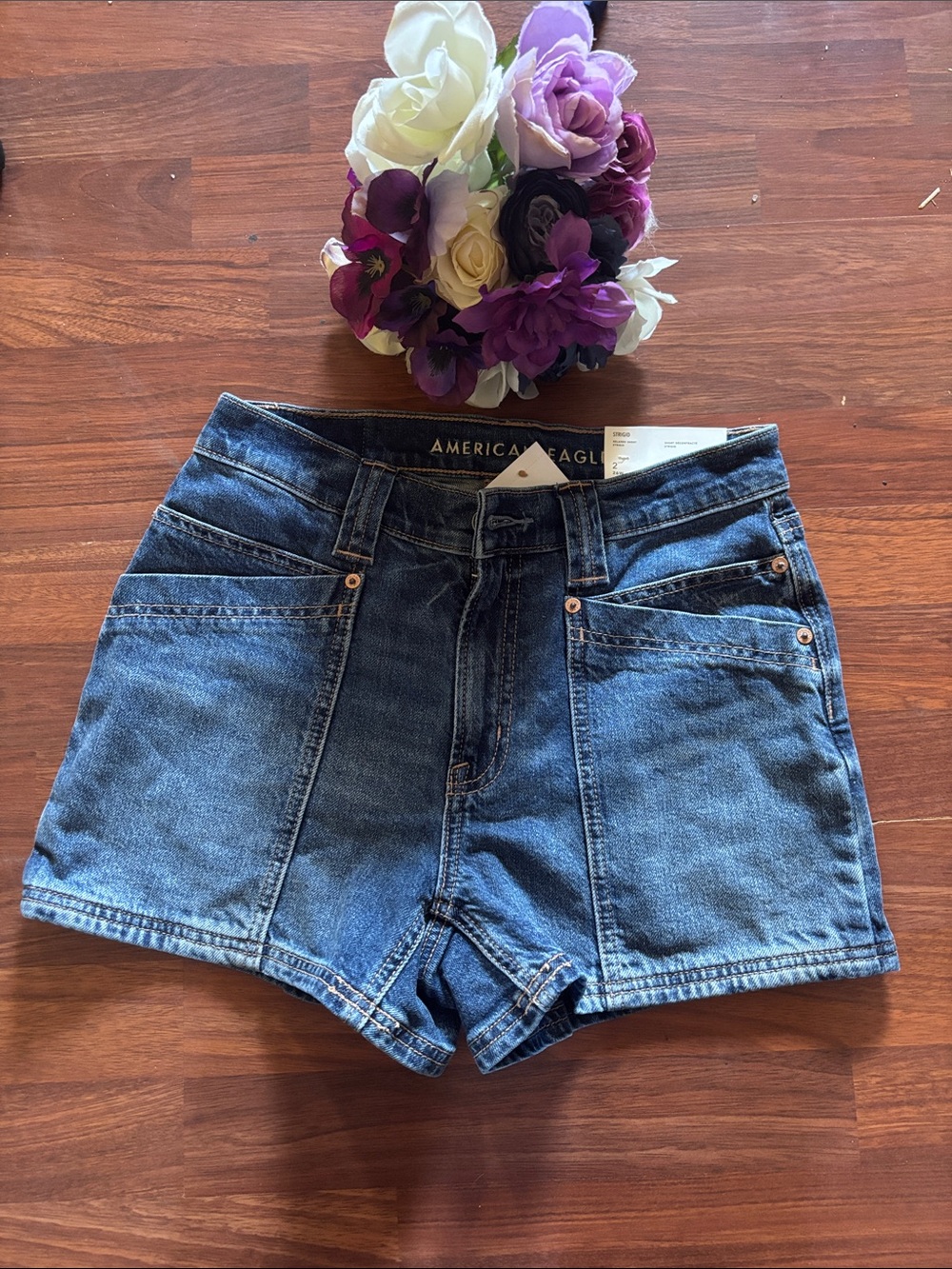 American Eagle Outfitters Blue High-Rise Panel Front Jean Shorts